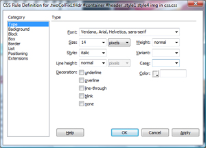 adobe dreamweaver cs3 css rules