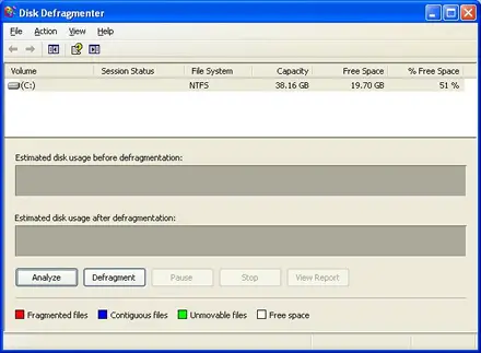 windows xp disk defragmenter